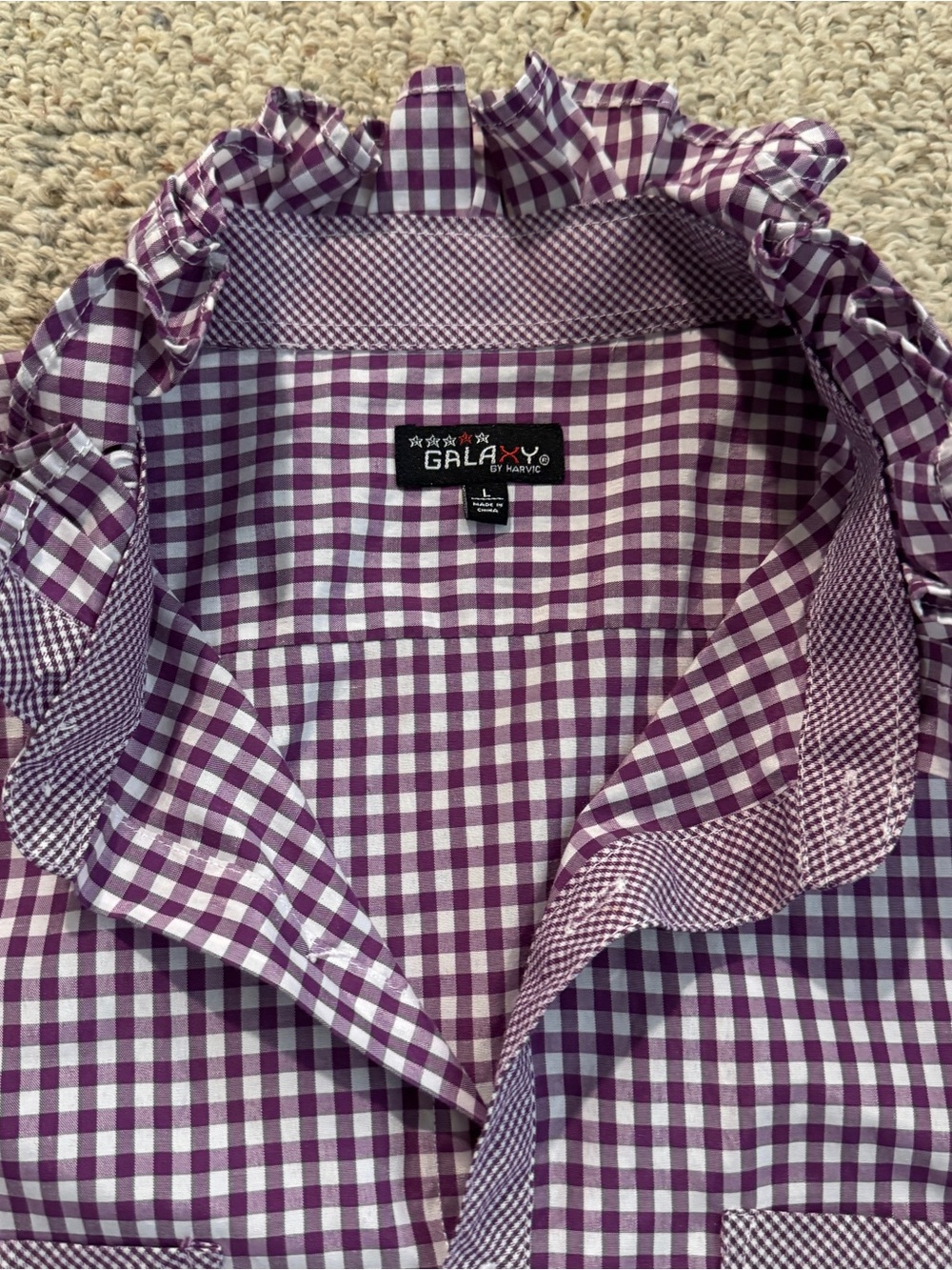 Upcycled Purple Gingham Ruffle-Collar Shirt - Picture 7 of 7